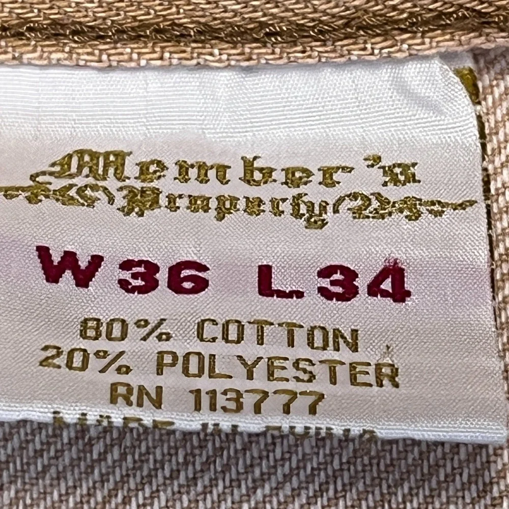 VTG Members Property Mens W36 L34 Jeans Canvas Workwear Carpenter Tan Cotton Y2K